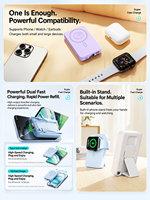 Chargeur sans fil magnétique HYTO 22,5 W, charge rapide, câbles intégrés, support, powerbank portable pour iPhone, Android, montre connectée, écouteurs