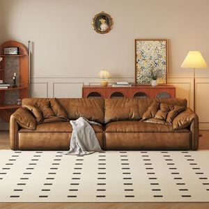 Sofá de Lujo de 4 Plazas, Diseño Vintage en Cuero Encerado, Estructura de Madera Maciza, Esponja de Alta Densidad, para Salón de Villa, Sala de Estar de Alta Gama SF002 # -4 - Product Image 3