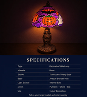 Lampe de table Tiffany d'Halloween en résine, artisanat en verre teinté translucide pour table de chevet, salon, table basse, décoration de fête d'Halloween