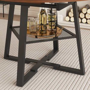 47 Inch Antique Extendable Round <b>Dining</b> <b>Table</b> for 4-8 Hotel Use Walnut Finish Metal Frame Thickened <b>Top</b> - Product Image 2