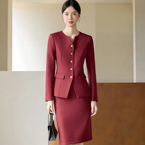 Women's Elegant Suit Set Long Sleeve Midi Skirt Polyester Worsted Anti-Wrinkle Professional Formal Blazer - Product Image 1
