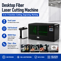 Cortadora Láser de Escritorio con Doble Fuente de Láser, 800W Fibra + 30W Azul, Grabado en Metal y No Metal, 400*300mm, Enfriamiento por Aire, Pantalla Táctil Offline