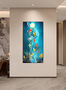 لوحة فنية يدوية من الحجر الرملي الطبيعي بتصميم 'تسعة أسماك تجلب الحظ' - Product Image 5