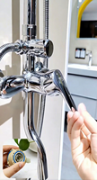 Ensemble de douche moderne en chrome poli avec barre coulissante, mitigeur thermostatique à 1 poignée, fixation murale, pour villa et hôtel, fonctions Pause/Pluie/Douce/Jet