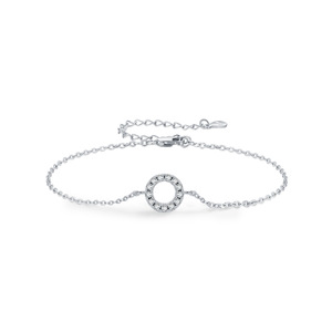 S925 Silver Rhodium Plated Chain <b>Bracelet</b> With Crystal Circle Minimalist Women's Everyday Wear Jewelry - Product Image 1