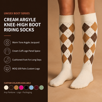Chaussettes d'équitation rembourrées à motif Argyle, hauteur genou, pour l'écurie et le quotidien, commande en petite série, faible MOQ, directement de l'usine