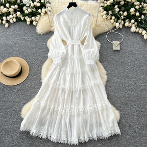 Roman <span class=keywords><strong>colletto</strong></span> <span class=keywords><strong>con</strong></span> tunica fasciante abito Midi Casual da donna manica lanterna impero ricamo pizzo <span class=keywords><strong>nero</strong></span> <span class=keywords><strong>bianco</strong></span> - Product Image 3