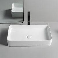 Fabricant de sanitaires de Chaozhou, lavabo rectangulaire en céramique moderne à poser sur le comptoir, lavabo de salle de bain