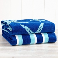 Serviette de plage en velours côtelé bleu marine surdimensionnée personnalisée, 100% coton, marque Starfish, jacquard rayé