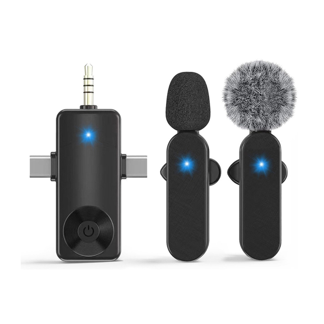 3in1 Professional Wireless Lavalier Microphone for iPhone & Android Type C Connector Mini Crystal Clear Camera Microphones