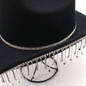 Chapeaux de cow-boy roses en gros pour festivals de musique et fêtes, avec pampilles en strass - Product Image 5