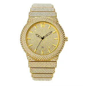 Wholesale Luxury Gold Quartz Date Fully Diamond Watches Men Wrist Gold Starry Sky Bling Hip Hop Iced Out Watch