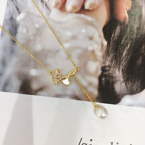 Collier en perles d'eau douce naturelles avec pendentif en forme de feuilles de ginkgo et coquillages, vente en gros SHDIYAYUN, bijoux pour femmes - Product Image 5