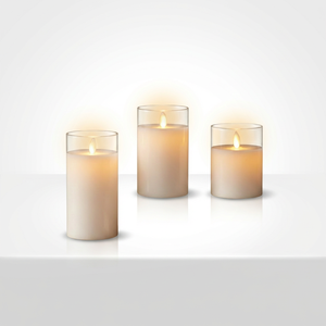 Ensemble de 3 <span class=keywords><strong>bougies</strong></span> <span class=keywords><strong>LED</strong></span> sans flamme <span class=keywords><strong>en</strong></span> verre <span class=keywords><strong>avec</strong></span> <span class=keywords><strong>télécommande</strong></span>, <span class=keywords><strong>bougies</strong></span> pilier scintillantes à piles pour mariage, décoration de la maison - Product Image 1