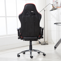 Silla de Juego Ergonómica de Cuero Negra y Roja con Reposapiés, Reclinable 180 Grados, Tamaño Normal, Marco Metálico y Espuma Moldeada