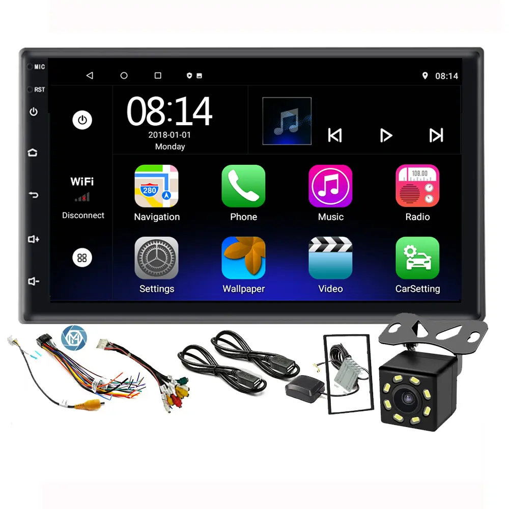 Autoradio stéréo Android avec caméra 7 "Universel GPS wifi Navigation Auto Radio Multimédia Vidéo Écran tactile DVD Lecteur de voiture