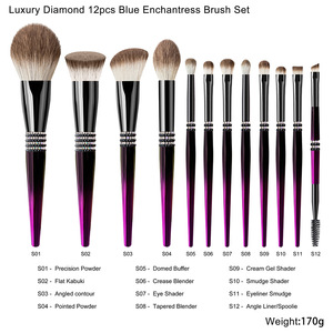 Nouvel Arrivage Transfrontalier – Ensemble de 12 Pinceaux de <span class=keywords><strong>Maquillage</strong></span> en Fibre Synthétique Dégradé Violet avec Manche en Bois et <span class=keywords><strong>Strass</strong></span> - Product Image 4
