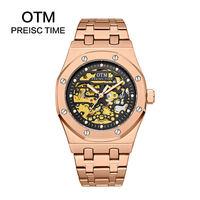 Montres mécaniques squelette pour hommes en gros d'usine, bracelet en acier inoxydable, étanches, lumineuses, avec alarme, à la mode et personnalisables