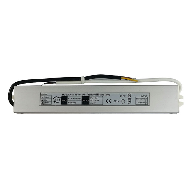 AC100-265V 150W 12.5A 12VDC Slim LED Driver High PF0.9 3-5 Years Warranty IP67 Waterproof AC-DC Energy Transfer Outdoor Lighting