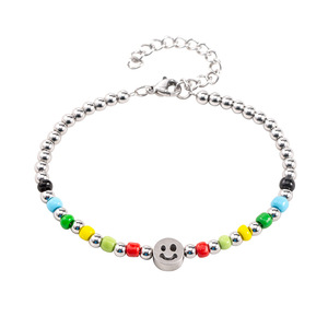 Pulsera de cuentas de arcoíris de dibujos animados con cara sonriente, de acero de titanio, unisex, joyería de moda. - Product Image 5