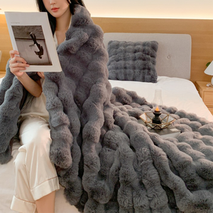 Mùa Đông Tốt Nhất Bán Dày Hai Lớp Sofa Ghế Lông Cừu Bubbly Thỏ Giả Lông Thú Ấm Thở Ném Chăn - Product Image 3