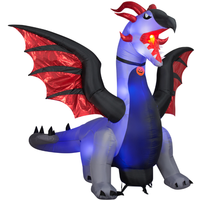 Dragon gonflable à deux têtes qui crache du feu avec squelette, éclairé par des LED, pour la décoration de jardin d'Halloween