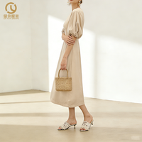 Usine de vêtements de haute qualité personnalisé dames col rond manches courtes élégant vintage 100% robe midi en lin pour les femmes
