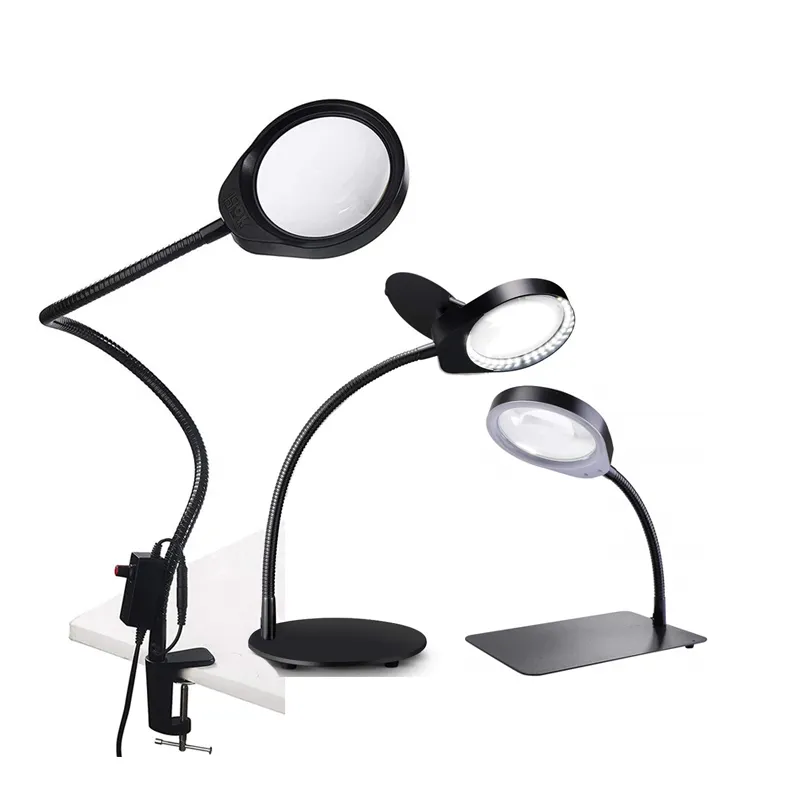 Fashion design flexible dimmable 10X magnifying glass with light and stand