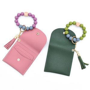 Porte-cartes personnalisé, porte-clés, porte-monnaie, bracelet en perles de silicone, perles en cuir, porte-clés avec pompon, porte-monnaie pour femme - Product Image 2