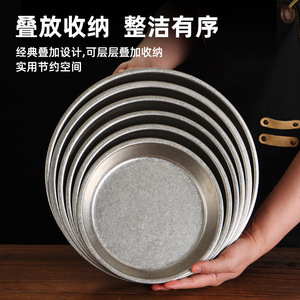 Retro Stainless Steel Round Plate Deep Dish For Hot Pot Pizza Barbecue Snack Cake Serving 20cm - Product Image 5
