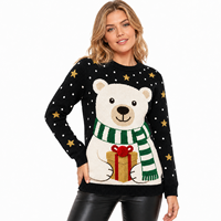 Pull en tricot de Noël pour femmes, motif ours polaire mignon, design personnalisé, pull en tricot étoile de Noël pour dames