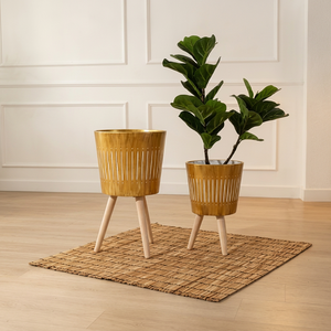 Pot de fleurs cylindrique à rayures verticales en relief, jardinière texturée sur pied, pour intérieur, extérieur, maison, jardin, hôtel - Product Image 1