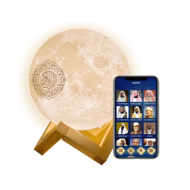 Muslim Holy Gift Quran Speaker Moon Light Lamp Touch Speaker with App Control Plastic Material 19 Reciters 25 Languages