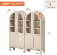 WAMPAT Vitrine arquée de 71 po, bibliothèque beige en 2 pièces avec portes en verre, capacité de 259 lb et étagères réglables pour salon