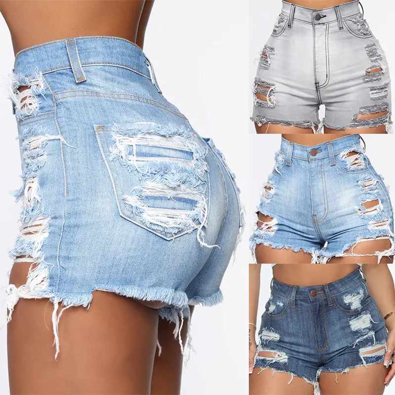 Women's High Waist Hollow Out Vintage denim Shorts Overall Stretch 2022 blue Hot jean shorts women