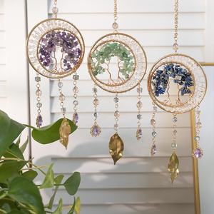 <span class=keywords><strong>Carillon</strong></span> à vent et attrape-rêves en cristal d'améthyste de style Art Déco, arbre de vie naturel, décoration murale en pierres précieuses, décoration extérieure - Product Image 2