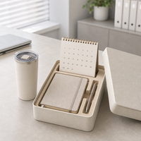 Coffret Cadeau d'Entreprise Personnalisé 2027 avec Couvercle et Base Arrondis, Calendrier de Bureau, Carnet, Stylo, Gobelet Isotherme, Emballage avec Logo OEM