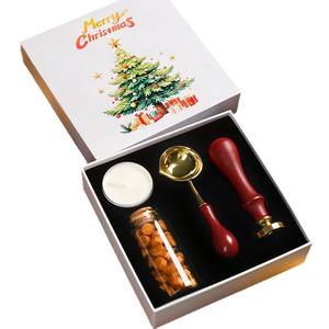 Ensemble de sceau à cire de Noël avec tampon métallique à manche rouge et bougie pour sceller les cadeaux - Product Image 5