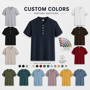 Custom Logo Air Layer Henley T-Shirt Men 4-Button Raglan Sleeve Breathable Business Casual Wholesale 7 Colors <b>Navy</b> - Product Image 3