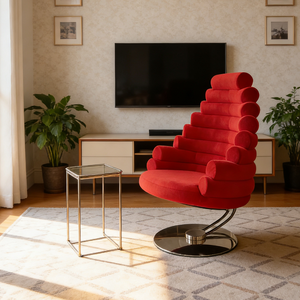 Fauteuil de <span class=keywords><strong>loisir</strong></span> en tissu rouge minimaliste nordique, base en métal en spirale unique, chaise de coiffeuse créative, canapé confortable et unique, décoration - Product Image 1