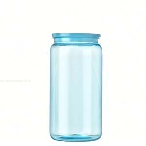 Entrepôt américain : Gobelets en plastique acrylique transparents colorés effet gelée 16oz 20oz, type canette de soda ou de bière, avec couvercles PP colorés - Product Image 1