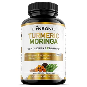 Polvo de raíz de cúrcuma orgánica y polvo de hoja de Moringa orgánica con cápsula de curcumina y bioperina