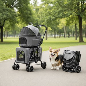 Chariot <span class=keywords><strong>pour</strong></span> animaux de compagnie personnalisé, léger, pliable, à 4 roues, en acier, imperméable, respirant, réglable, lavable, confortable, durable, grand modèle - Product Image 1