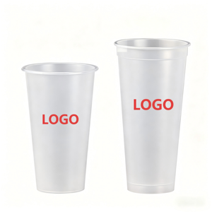 Gobelets en plastique PP jetables recyclables avec logo personnalisé, couleurs variées, diamètre 90 mm, avec couvercles pour jus et thé au lait - Product Image 1