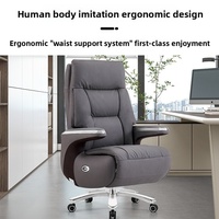 Fauteuil de bureau exécutif en cuir inclinable et confortable |   Design minimaliste moderne, réglage électrique sans fil, pivotant et roulant
