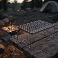 Barbecue au charbon de bois pliable mini portable, léger, en acier inoxydable, antiadhésif, durable, réutilisable, pour 2 à 3 personnes, camping en plein air, randonnée