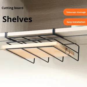 מתלה אחסון מתכת למטבח, חד-שכבתי, נייד, לתלייה על ארון, עם התקנה ללא קידוח, מתאים למכסים וקרשי חיתוך - Product Image 2