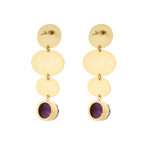 <b>Amethyst</b> Oasis Drop Earrings <b>Raw</b> <b>Amethyst</b> Stone Gold Hammered Tiered Dangle Earrings Elegant Natural Gemstone Jewelry - Product Image 2