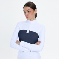 Chemises à manches longues boutonnées en nylon bleu marine pour femmes, sous-vêtements d'équitation, hauts d'équitation pour femmes, vente en gros d'usine