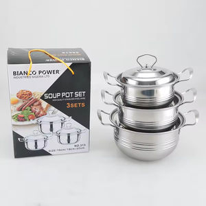 Juego de ollas de acero inoxidable de diseño moderno con doble asa, tapas para cocinar sopa y arroz, 6/8 piezas, con revestimiento, asa y tubo, para fideos y otros usos. - Product Image 2